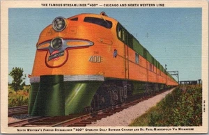CHICAGO & NORTH WESTERN RAILWAY Lino Postal "Streamliner 400" Tren / 1943 - Imagen 1 de 2