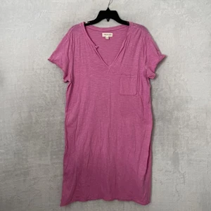 Cloth & Stone Woman Shirt Dress Pink Solid XL Cotton Short Sleeve V Neck Pullove - Picture 1 of 11