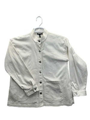 Chaqueta Denim Eileen Fisher Bolsillos Botones Hecha en USA Crema Talla Crema XXS Foto 1 de 4