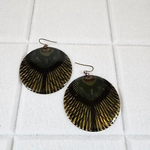 Pierced Earrings Boho Chic 2.5" Round Metal Feather Design Dangle Jewelry - Picture 1 of 4