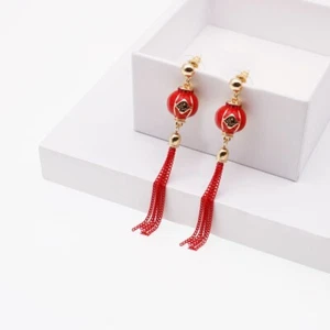 Elegantes Pendientes Borla Roja Linterna China - Joyería de Inspiración Tradicional - Imagen 1 de 1