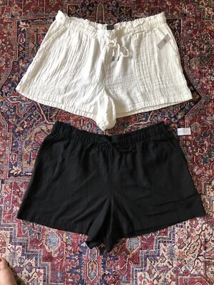 Nuevo con etiquetas Lote de 2 Pantalones Cortos Gap Marfil Gasa y Mezcla de Lino Negro Cintura Elástica XL 16 18 Foto 1 de 4