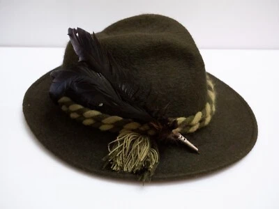 Hutmacher Walter Damenhut mit Feder Naturfilz Gr. 54 Filz Lodenhut Trachtenhut - Bild 1 von 4