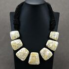 Natural White Yellow Sea Shell Pearl Black Onyx Necklace Handmade For Women