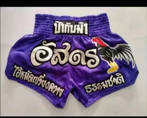 LUMPINEE SPORT BOXING SHORTS PURPLE COLOUR WITH SILVER LETTERING - Picture 1 of 3