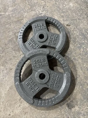 2 X 25lb 1" Hole Cast Iron Standard Weight Plates 50lbs Total - Image 1 of 3