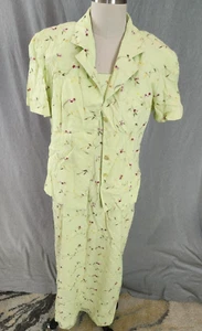 Sheri Martin Leinen Blumen bestickt Kleid/Jacke hellgrün Größe 12 Frühling - Bild 1 von 7