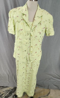 Vestido/Chaqueta Sheri Martin Lino Floral Bordado Verde Claro Talla 12 Primavera  Foto 1 de 4