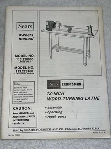 Bedienungsanleitung Sears Craftsman 12 Zoll Drechselmaschine Original-Modell 113.228 - Bild 1 von 5