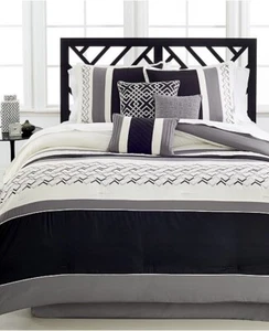 Hallmart Collectibles 7-Pc FULL Comforter Set Fletcher Embroidered Black - Picture 1 of 1