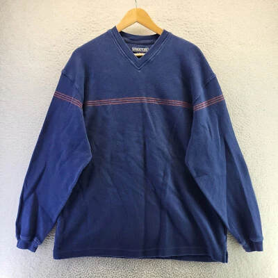 Structure V Neck Cotton Sweater Mens XL Blue Red Stripe Pullover Sweatshirt - Image 1 of 4
