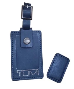NEW Tumi Set Luggage Tag and Monogram Patch in Navy w/Silver Logo Leather - Picture 1 of 6