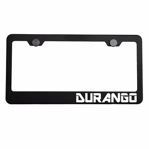 Matte Black License Plate Frame Chrome DURANGO Laser Etched Metal Screw Cap - Picture 1 of 7