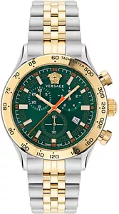 Versace VE2U00522 Hellenyium Chrono green silver gold Steel Men's Watch NEW - Picture 1 of 6