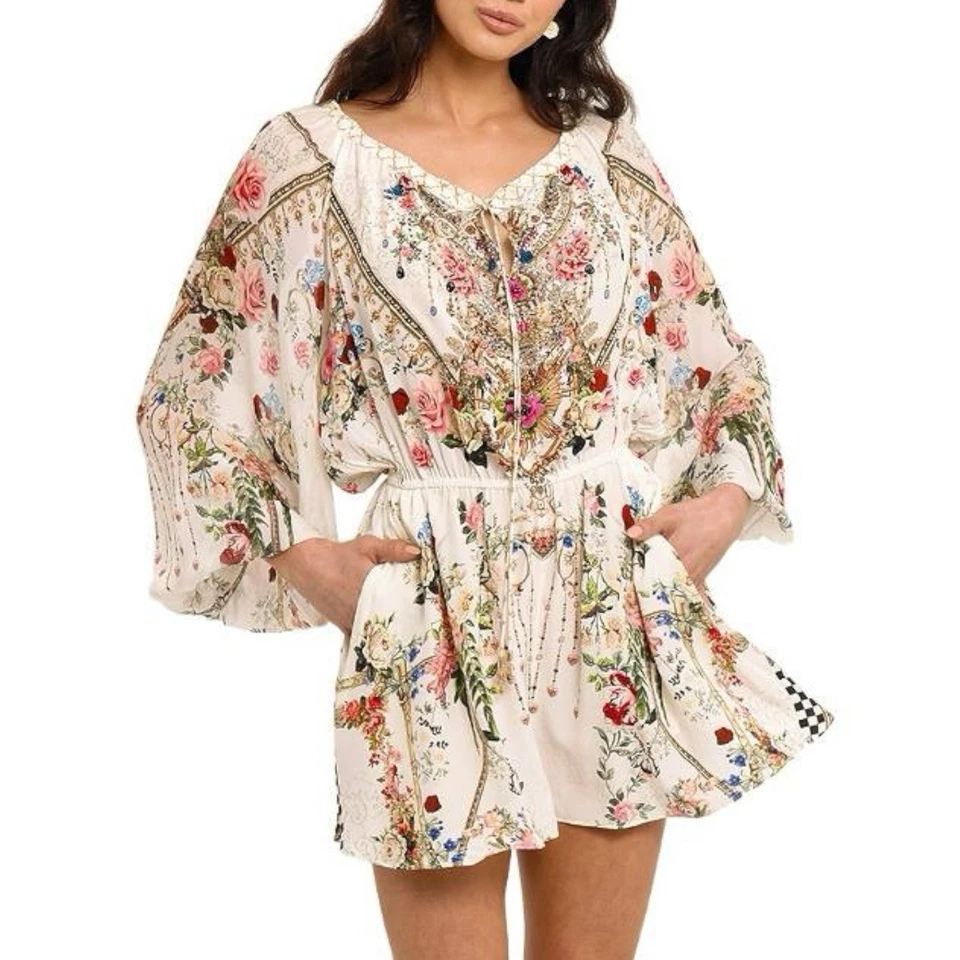 Mono Camilla Star Crossed Lovers Talla Pequeña S Blusa Manga Blanco Floral Foto 1 de 4