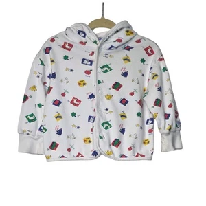 VINTAGE OSHKOSH B'GOSH giacca cotone con cappuccio bambino taglia 6-9 mesi animali - Foto 1 di 5
