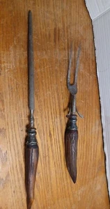 Antiguo juego de talla de acero inoxidable de 2 piezas con mango de ciervo/cuerna de plata de ley y ciervo - Imagen 1 de 14