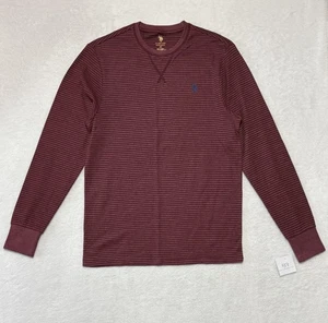 U.S. Polo Assn Shirt Mens Medium Red Striped Winetasting Long Sleeve Thermal New - Picture 1 of 8