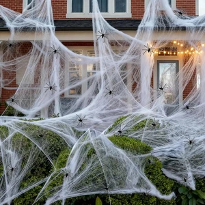 900 qm Spinnennetze mit 100 falschen Spinnen super dehnbare Spinnweben für Halloween - Bild 1 von 9