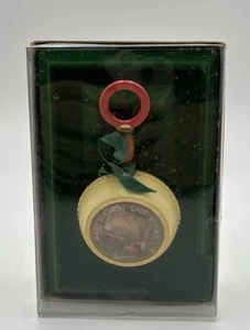 Vintage Hallmark Baby's First Christmas Dated 1982 Ornament Rattle Green Bow - Picture 1 of 3