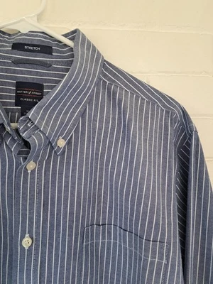 Camisa Dockers Para Hombre Battery Street Calce Clásico Abotonada Azul Rayas Talla XL Foto 1 de 4