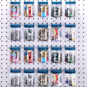 20 Set Pegboard Accessories Jars with Lids, Peg Boards Bins Organizer Storage - Picture 1 of 7