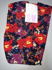 LuLaRoe Kids S/M 2-8 Soft Leggings Blue Red Roses 🌹 Floral Tropical 2/4 4/6 6/8 - Picture 1 of 7