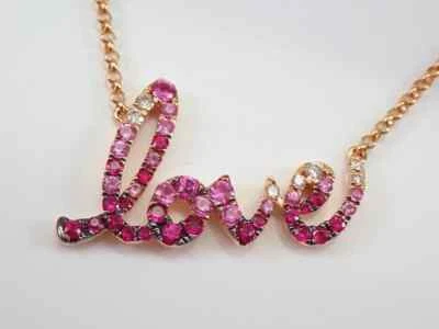 1Ct Round Lab Created Red Ruby Love Pendant 14K Yellow Gold Plated 18''Chain - Image 1 of 4