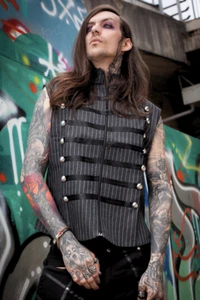 Monochrome Nadelstreifen Weste Gothic Alternative Style Top - Bild 1 von 5