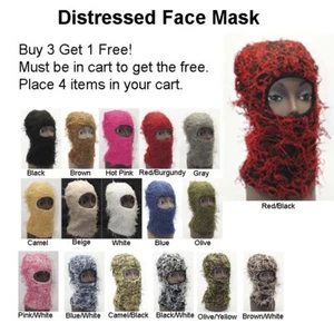 Balaclava Distressed Knitted Full Face Ski Mask for Men Women Beanies Hats Skull - Picture 1 of 16