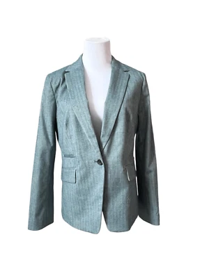 Blazer Banana Republic Herringbone azul-petróleo viscose escovada peito único tamanho 8 novo com etiquetas - Imagem 1 de 4