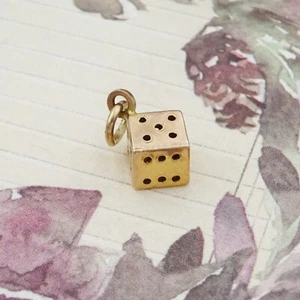Vintage 9ct rose gold miniature dice charm / pendant, small, tiny - Picture 1 of 7