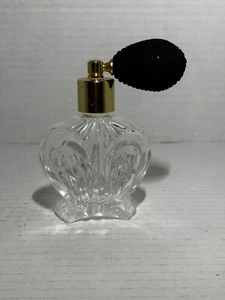 Vintage Brass Pump Perfume Bottle Clear Glass with Atomizer - Picture 1 of 5