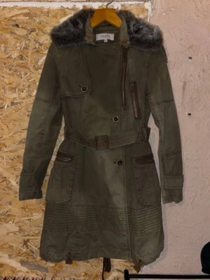 Abrigo vaquero vintage Karen Millen Inglaterra Y2k vanguardia años 90 chaqueta piel Foto 1 de 4