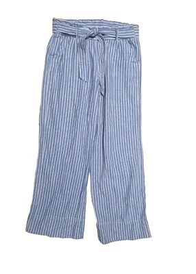 Pantalones de pierna ancha Jolt mezcla de lino azul a rayas bolsa de papel grande Foto 1 de 4