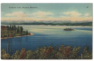 FLATHEAD LAKE Western Montana Postcard MT Linen 1946 - Picture 1 of 2