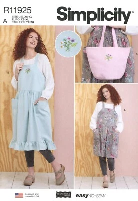 Simplicity R11925 Crossback Pinafore Apron & Tote Bag, Embroidery Sz XS-XL S9805 - Image 1 of 4