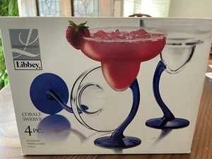 NIB LIBBEY COBALT SWERVE MARGARITA STEMWARE - Picture 1 of 4