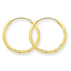 Solid 14K Yellow Gold Diamond Cut "Endless" Closure Hoop Earrings - 16mm Dia. - Picture 1 of 2