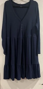 Torrid Shirt Dress Size 2X 18-20 Jersey Long Sleeve Snap Front Navy Blue - Picture 1 of 9
