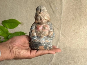 Vecchio giocattolo indiano vintage dama collo scuotendo statuina terracotta argilla dipinto a mano - Foto 1 di 12