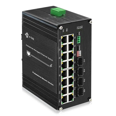 Industrial 16RJ45 PoE Switch Gigabit Managed 802.3at 250m Extend DIN Rail Mount - Image 1 of 4