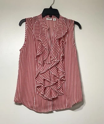 Cato Woman's Top Size Medium Red And White Ruffle Button Front Sleeveless Top - Image 1 of 4