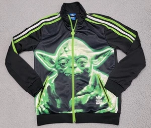 Adidas Star Wars Jacket Youth Large Black Yoda All Over Print Big Trefoil Track - Picture 1 of 13