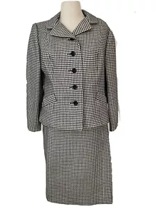 House of Branell Women's 8 10 Medium 1960s Skirt Set Suit Black White Plaid Knit - Picture 1 of 8