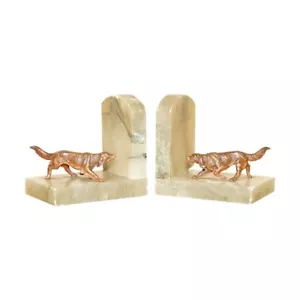 STUNNING PAIR OF ANTIQUE AUSTRIAN COLD PAINTED BRONZE ONYX DOG HOUNDS BOOKENDS - Picture 1 of 15