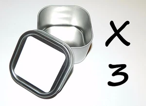 3 X 8-oz Square Blank White Label Slip On Lid Metal Tin Can Container Crafts Box - Picture 1 of 1