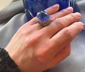 Natural 18 CTW Tanzanite Ring Natural 25 CTW Diamond Ring Silver Statement Ring - Picture 1 of 4