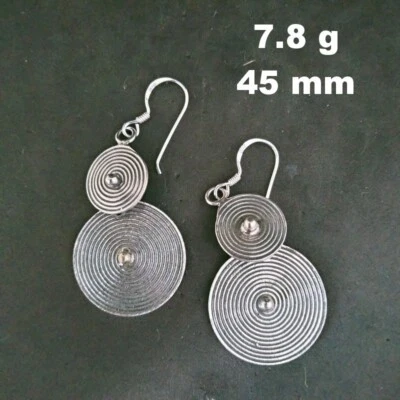 FINE SILVER EARRINGS 925 STERLING CRAFT Dangle 7g Hill Tribe Double 23209 - Image 1 of 4