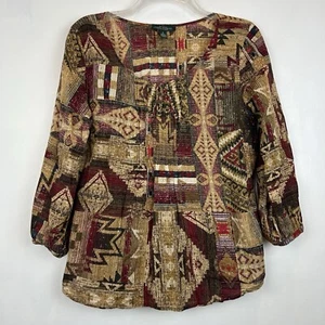 LRL Ralph Lauren JeansTop Womans S Aztec Southwestern 3/4 Sleeve Cotton Popover - Picture 1 of 13